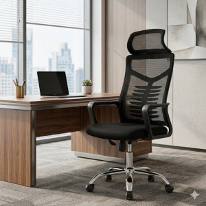 Chaise de bureau pivotante multifonctionnelle en maille avec appui-tête, réglable