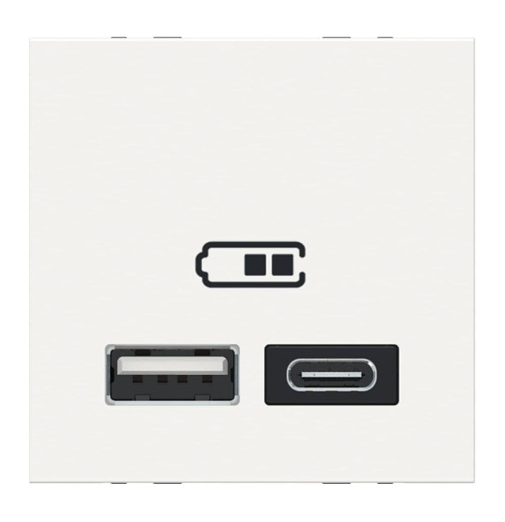 Chargeur USB double - 5Vcc - 2,4A type A+C - 2 modul - blanc -