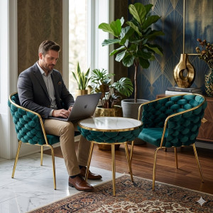Fauteuils en velours avec table ronde - BZ -05 ( 2 + 1 )