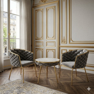 Fauteuils en velours avec table ronde - BZ -05 ( 2 + 1 )