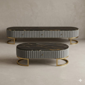 Ensemble Luxe Moderne : Stand TV et Table Basse en Marbre
