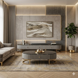 Ensemble Luxe Moderne : Stand TV et Table Basse en Marbre