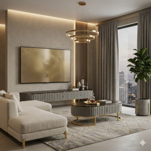 Ensemble Luxe Moderne : Stand TV et Table Basse en Marbre