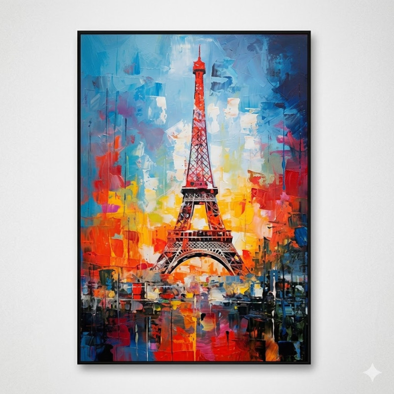 Tableau Mural Tour Eiffel – Peinture Moderne Colorée 60 x 80 cm