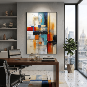 Tableau Décoratif Mural Abstrait Géométrique Coloré 60x80 cm