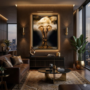 Tableau Mural Décoratif Éléphant sous la Pleine Lune – 160 x 80 cm