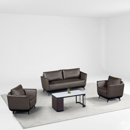 Salon moderne de couleur marron avec une table basse blanche - Y9902,Salons - Salle à manger -