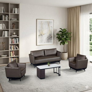 Salon moderne de couleur marron avec une table basse blanche - Y9902,Salons - Salle à manger -