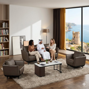 Salon moderne de couleur marron avec une table basse blanche - Y9902,Salons - Salle à manger -