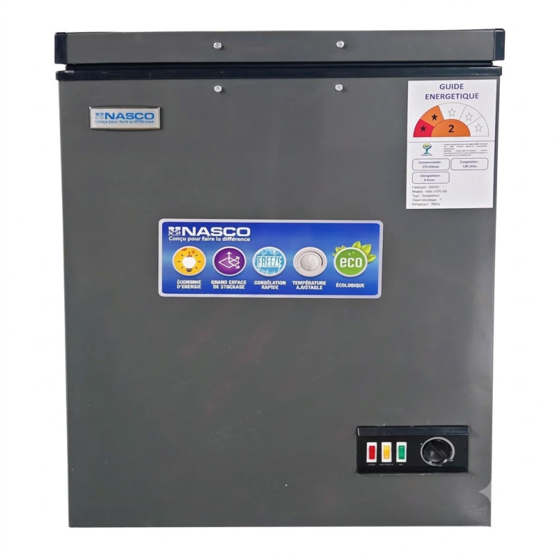 CONGELATEUR HORIZONTAL DARK SILVER 150LT-150LITRES (100L NET) 1 PORTE 1 PANIER INTERNE 220-240V - NASCO