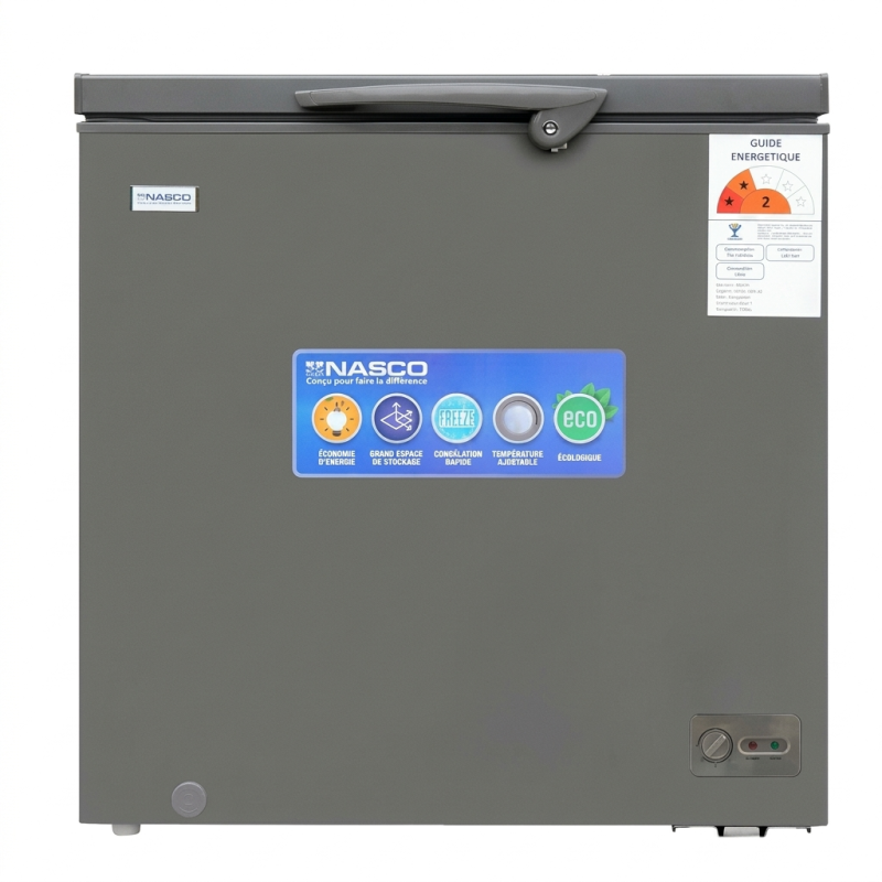 CONGELATEUR HORIZONTAL 245LT-245LITRES -GRIS - ECO ENERGIE 1 PANIER INTERNE R600A 220-240V - NASCO