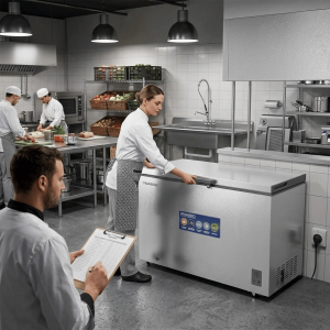 CONGELATEUR HORIZONTAL 370LT-370LITRES BRUT GRIS AVEC CONTOUR NOIR 1 PORTE  1 PANIER  - NASCO