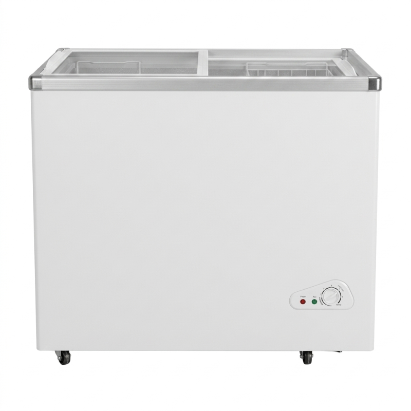 CONGELATEUR HORIZONTAL 255LT-255LITRES VITRE 2 PORTES COULISS. CLE SILVER - 3 PANIERS 220-240V R600 - NASCO