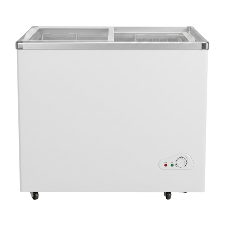 CONGELATEUR HORIZONTAL 255LT-255LITRES VITRE 2 PORTES COULISS. CLE SILVER - 3 PANIERS 220-240V R600 - NASCO