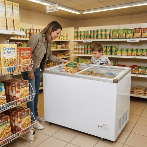 CONGELATEUR HORIZONTAL 255LT-255LITRES VITRE 2 PORTES COULISS. CLE SILVER - 3 PANIERS 220-240V R600 - NASCO