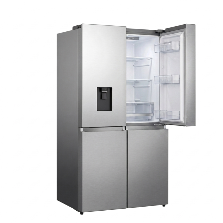 FRIGO COMBINE 615LT-615LITRES - 4PORTES BLACK GLASS&GREY DIST. D'EAU+GLAC.INVERTER METAL TECH COOL. - HISENSE