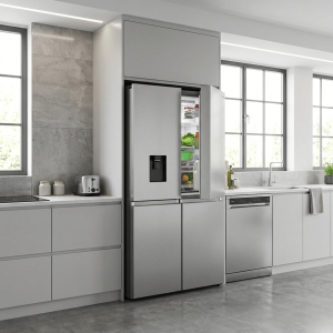FRIGO COMBINE 615LT-615LITRES - 4PORTES BLACK GLASS&GREY DIST. D'EAU+GLAC.INVERTER METAL TECH COOL. - HISENSE