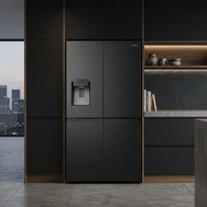FRIGO AMERICAIN 585LT-585LITRES - 4 PORTES NOIR MATTE INVERTER DIST. D'EAU-ICE BOX NO FROST - HISENSE