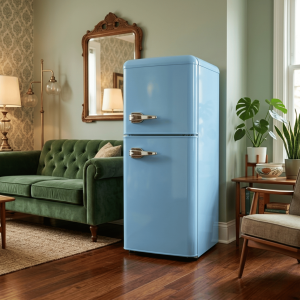 PETIT FRIGO RETRO 110LT-110LITRES (86LT NET) - 2 PORTES BLEU R600A ECONOMIE D'ENERGIE - NASCO