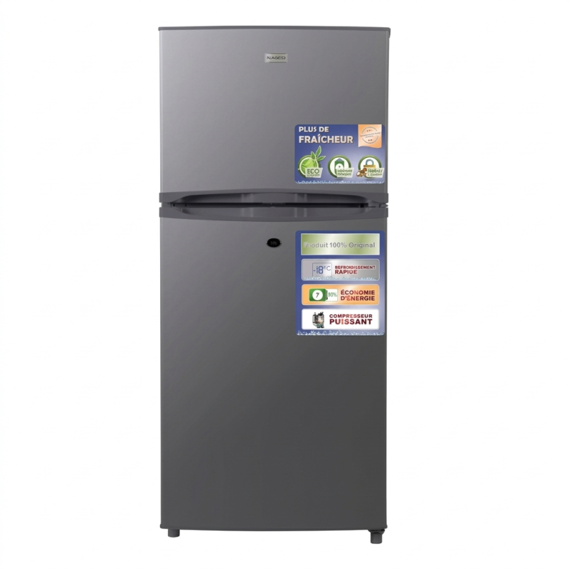 REFRIGERATEUR DOUBLE PORTE 168LT-168LITRES NET (120LT+48LT) - R600a AVEC CLE  SILVER - NASCO