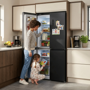 FRIGO 401LT-401LITRES NET (268+133) - 4 PORTES NOIR-MIROIR NO FROST - NASCO