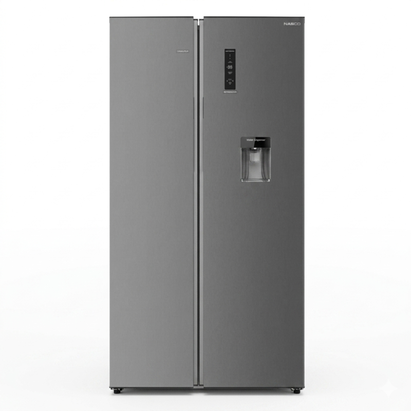 FRIGO AMERICAIN 542LT-542LITRES - 2 PORTES GRIS FAST COOL. DIST. D'EAU MULTIFLOW NANO AG+ - NASCO