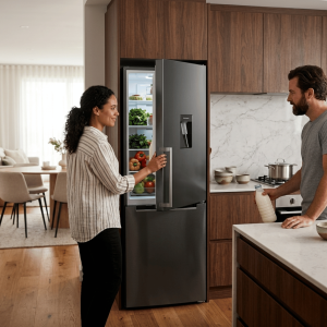FRIGO COMBINE 309LT-309LITRES(220L+89L) - 3 TIROIRS SILVER DISTRIBUTEUR D'EAU 220-240V R600A - NASCO