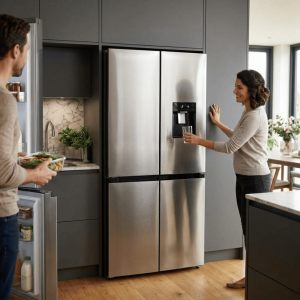 REFRIGERATEUR 522LT-522LITRES NET (351L+171L) - 4 PORTES DIST. D'EAU INOX FAST COOL. R600A - NASCO