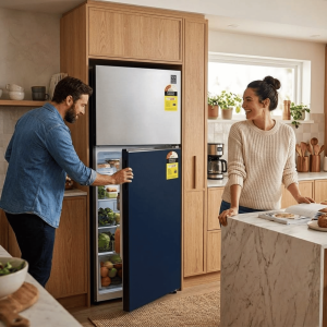 REFRIGERATEUR 465LT-465LITRES - CLEAN WHITE-NAVY GLASS ALL AROUND COOL - SAMSUNG BESPOKE