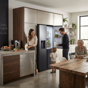 FRIGO AMERICAIN 627LT-627LITRES(409L+218L) - 2 PORTES+1 OUVERTURE GRIS INVERTER DIST.D'EAU -