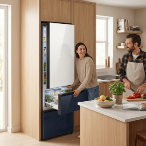 FRIGO COMBINE BESPOKE 339L(108L+231L) - 3 TIROIRS BLANC-BLEU MARINE-MIROIR - SAMSUNG,Frigo -
