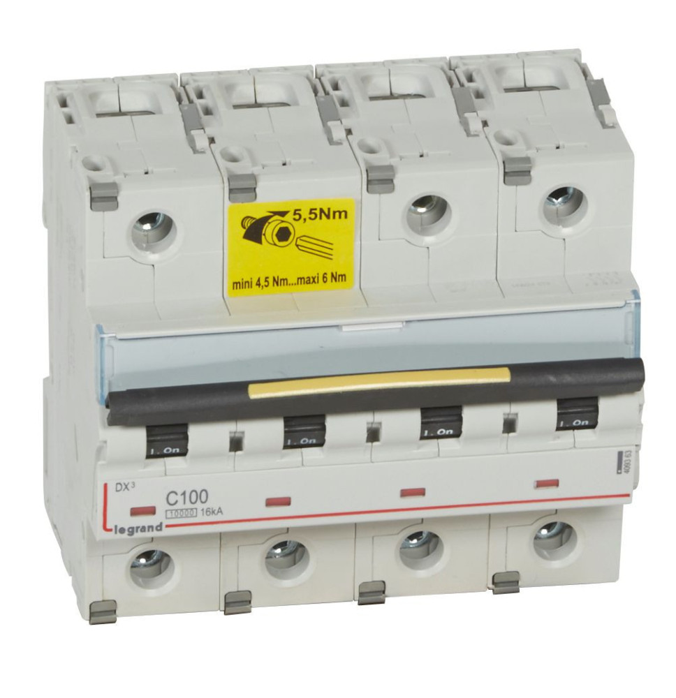 Disjoncteur DX³10000 16kA arrivée haute et départ bas à vis 4P Disjoncteur DX³10000 16kA arrivée haute et départ bas à vis 4P