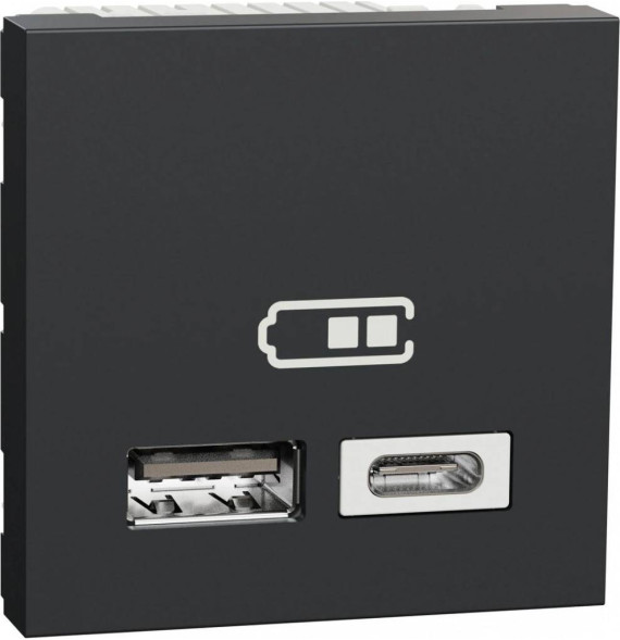 Chargeur USB double - 5Vcc - 2,4A type A+C - 2 modul - anthr -