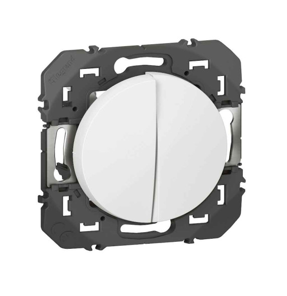 Interrupteur poussoir double 6A 250V~ finition blanc - Dooxie