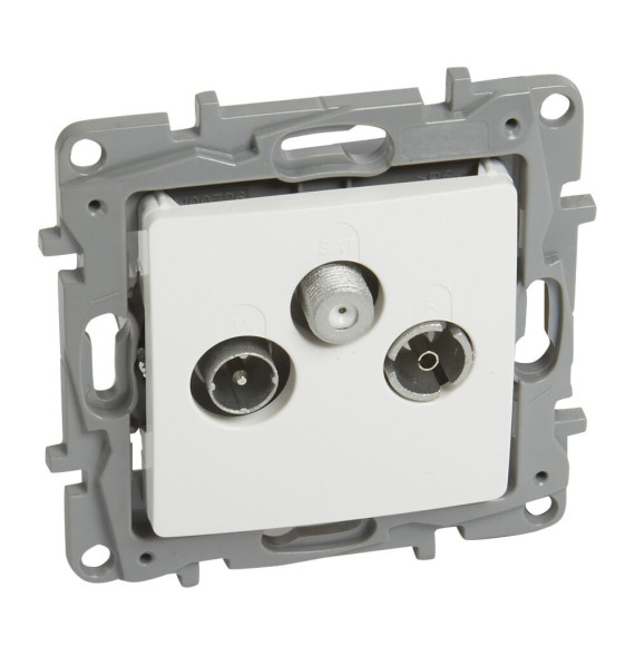 Prise de passage TV-R-SAT Attenuation -14 dB - Blanc - IP21 -