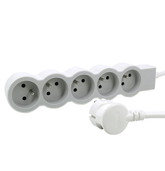Rallonge multiprise extra-plate équipée de 5 prises 2P+T 16A