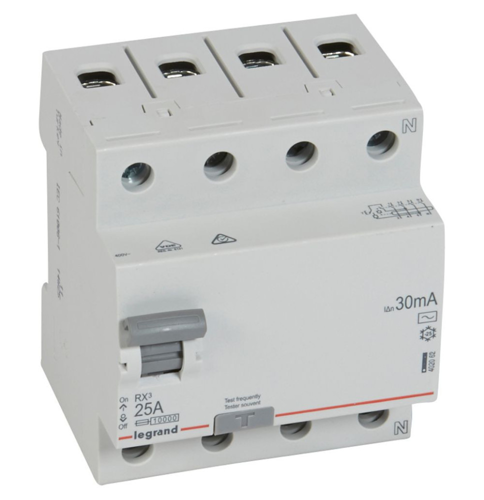 Disjoncteur différentiel RX³ 4P 25A 30mA AC - 402062 Disjoncteur différentiel RX³ 4P 25A 30mA AC - 402062