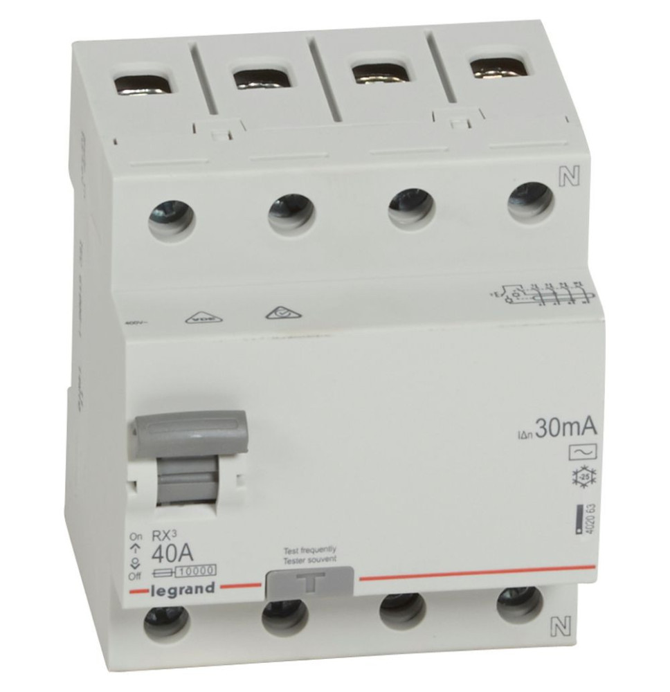 Disjoncteur différentiel RX³ 4P 40A 30mA AC - 402063 Disjoncteur différentiel RX³ 4P 40A 30mA AC - 402063