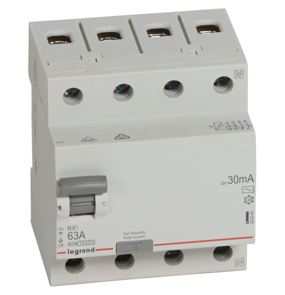 Disjoncteur différentiel RX³ 4P 63A AC 30mA - 402064 Disjoncteur différentiel RX³ 4P 63A AC 30mA - 402064