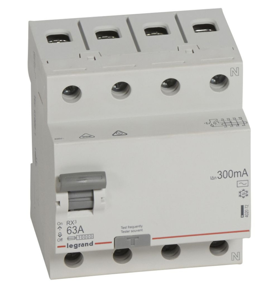 Disjoncteur différentiel RX³ 4P 63A AC 300mA - 402072 Disjoncteur différentiel RX³ 4P 63A AC 300mA - 402072