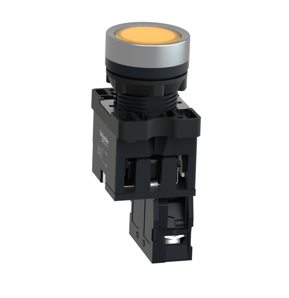 Bouton-poussoir lumineux jaune complet - Ø22 - 220 V - 1 NO -
