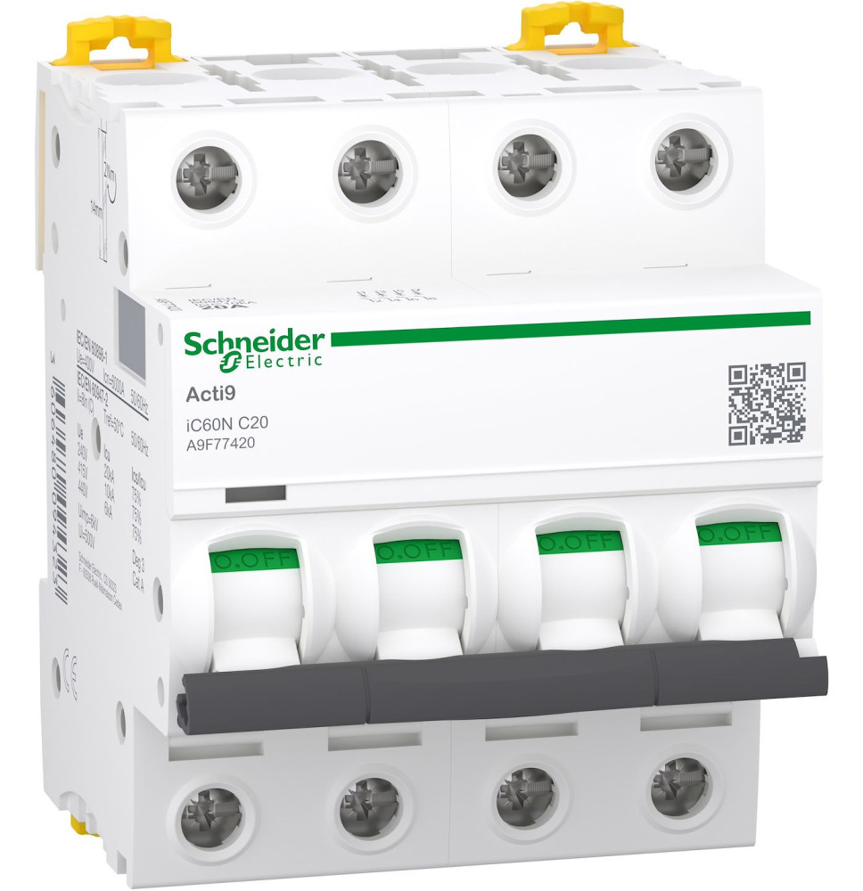 Disjoncteur modulaire miniature, 4P, 20 A, courbe C, 6000 A, 10