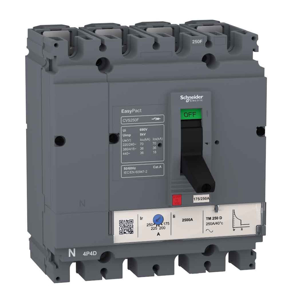 Disjoncteur, EasyPact CVS250F, 36 kA à 415 VCA, 4P4d, 250 A
