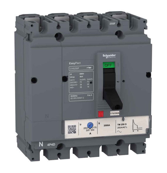 Disjoncteur, EasyPact CVS250F, 36 kA à 415 VCA, 4P4d, 250 A