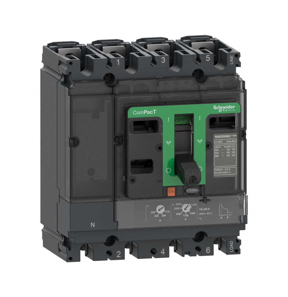Disjoncteur ComPacT NSX250F - TM-D 250A - 4P3D - 36kA - montage