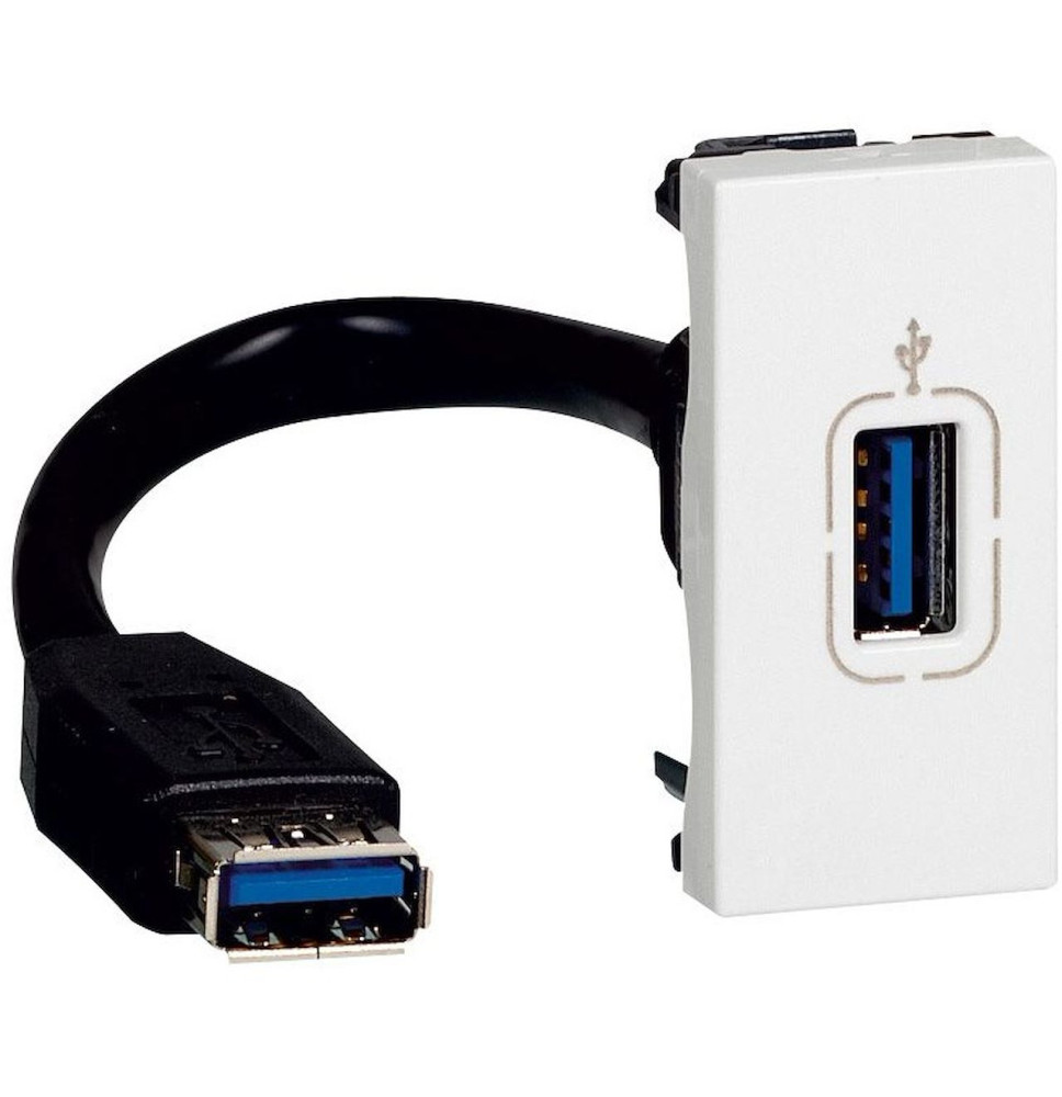 Prise USB 2.0 femelle préconnectorisée 1 module - blanc Mosaic