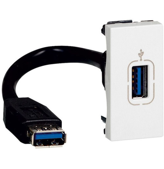 Prise USB 2.0 femelle préconnectorisée 1 module - blanc Mosaic