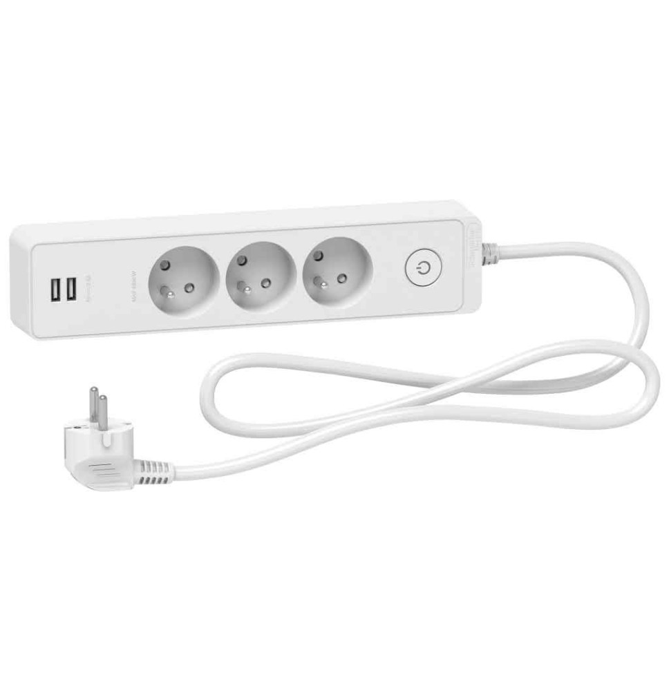 Rallonge multiprises - Odace 3 prises 2P+T - blanche - 2USB - Rallonge multiprises - Odace 3 prises 2P+T - blanche - 2USB -