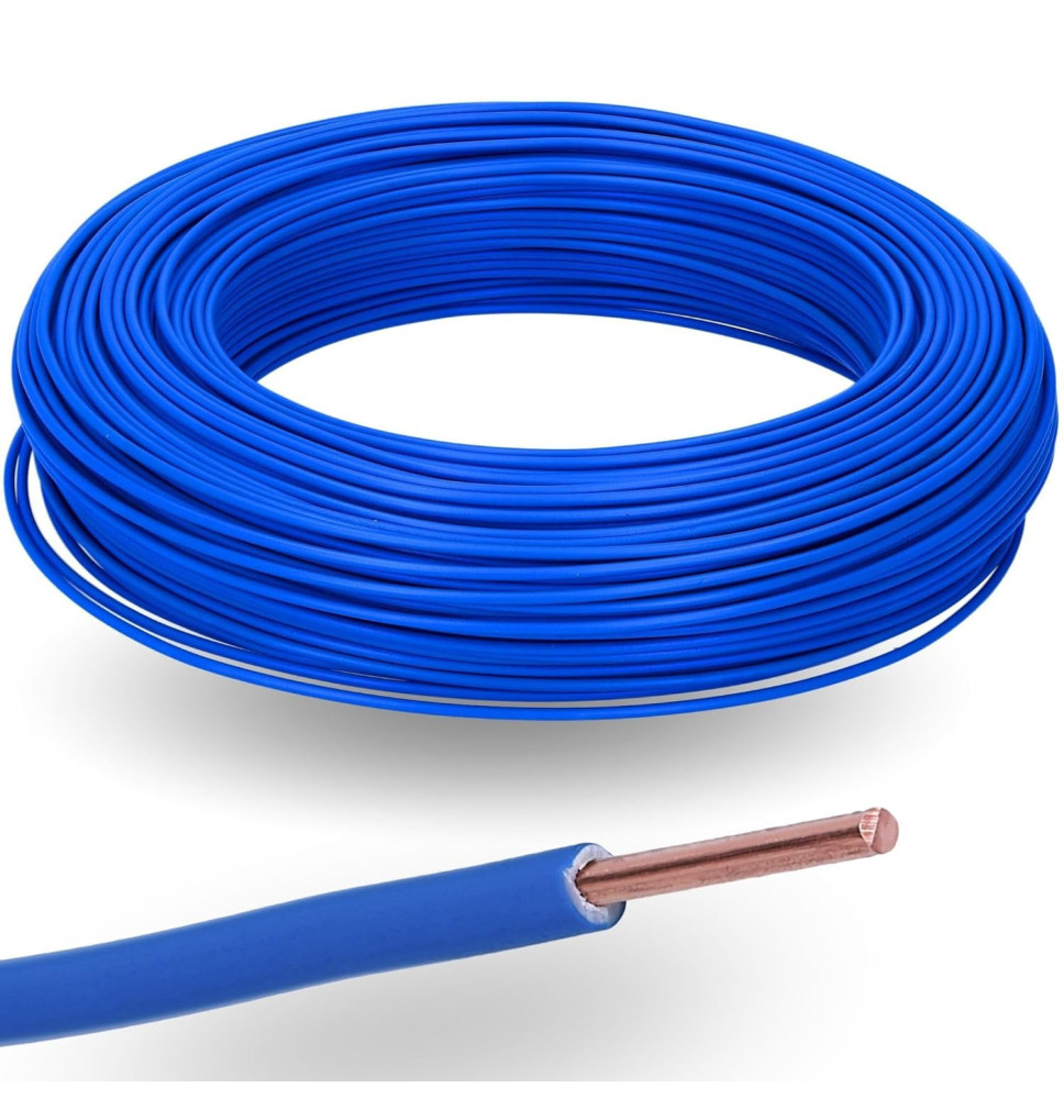 Fil TH électrique rigide H07VU 1.5² bleu - Couronne / Rouleau de 100m ...