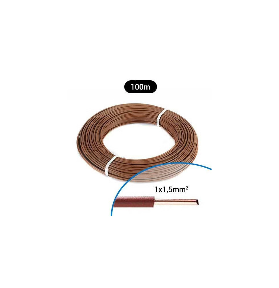 Fil électrique rigide H07VU 1.5² marron - Couronne / Rouleau de